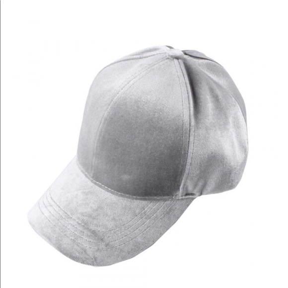 Gray Velvet High Ponytail Baseball Cap Hat New - Picture 3 of 5